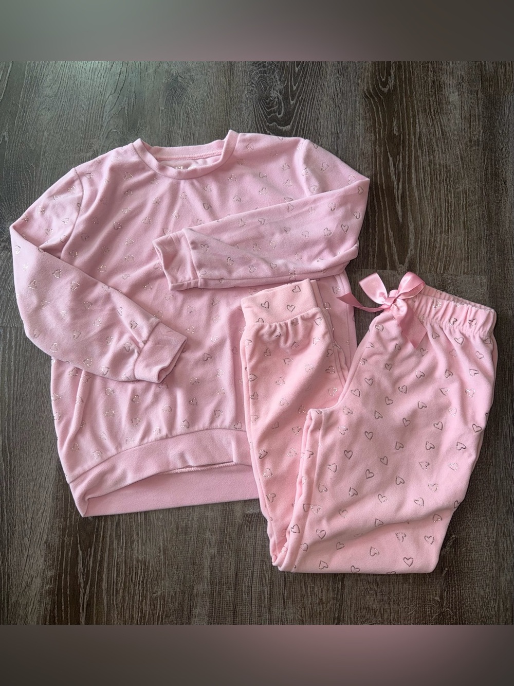 Sleep On It Girls Pink Fleece Foil Heart Pajama Set Size L 14/16